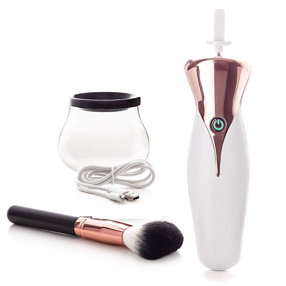 USB electric makeup brush cleaner in black and white with silicone sleeves