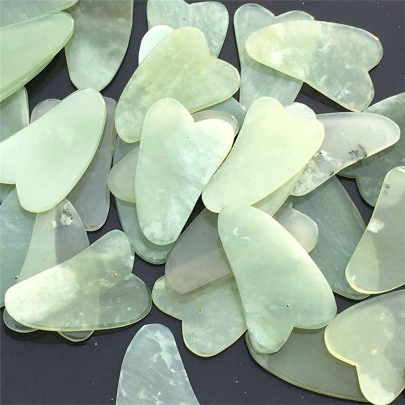 Natural jade Gua Sha scraping tool with smooth curved edges