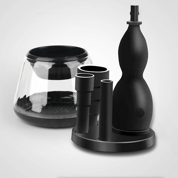 Electric makeup brush cleaner with three silicone cleaning cans and carton packaging