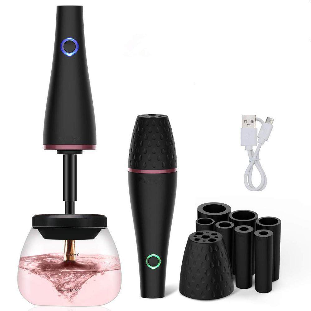 Black rechargeable electric makeup brush cleaner with ABS body