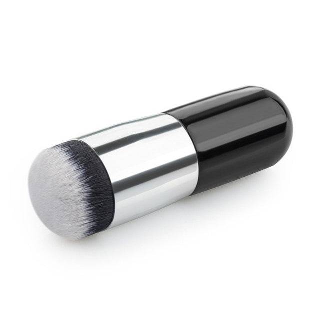 Chubby foundation and powder brush with soft rayon bristles and short wooden handle