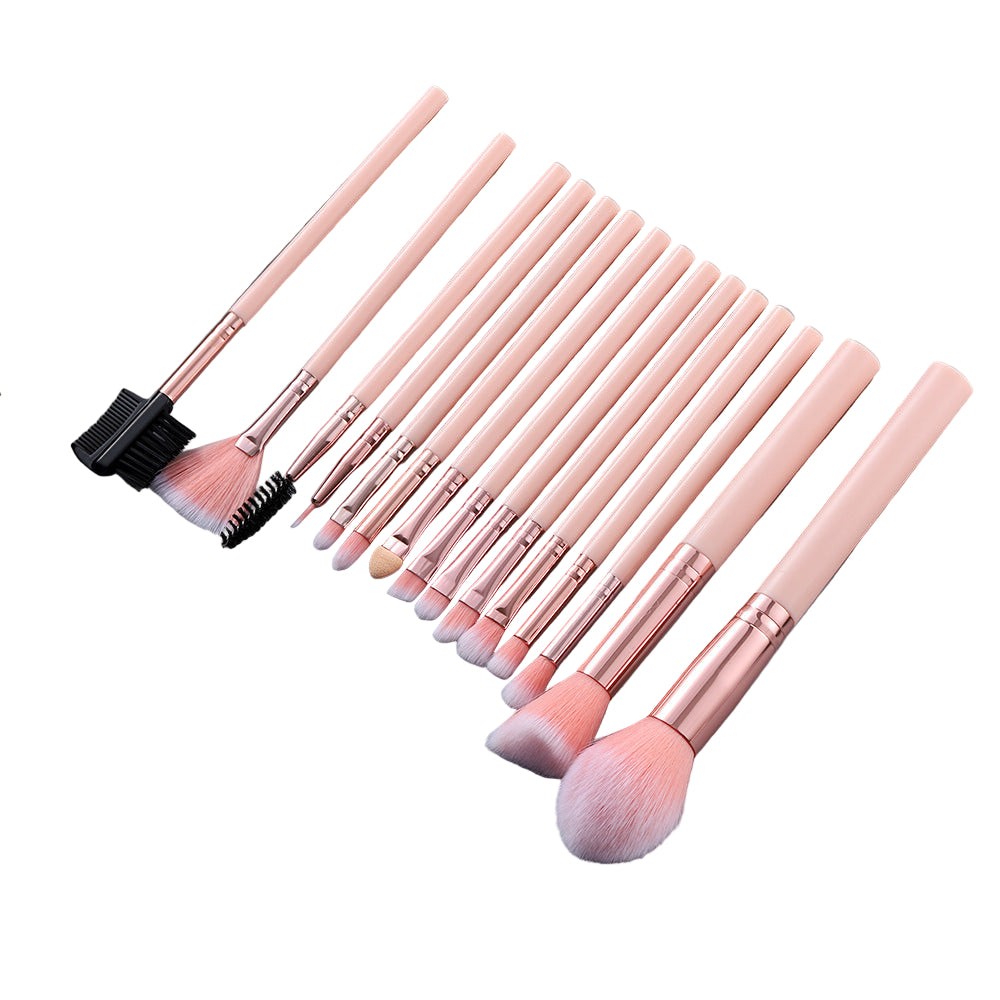 15-piece marbled makeup brush set with bamboo handles and soft synthetic bristles