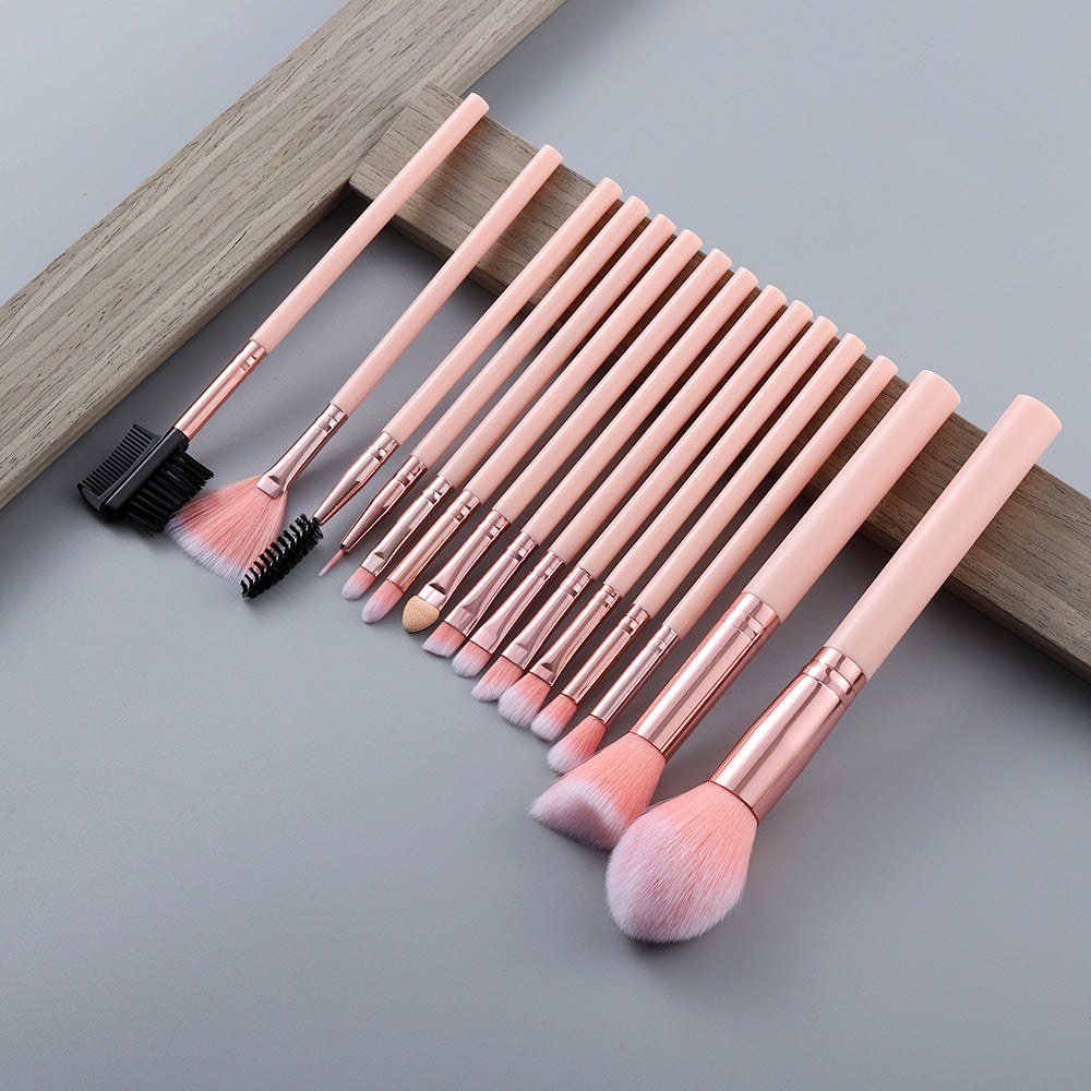 15-piece marbled makeup brush set with bamboo handles and soft synthetic bristles