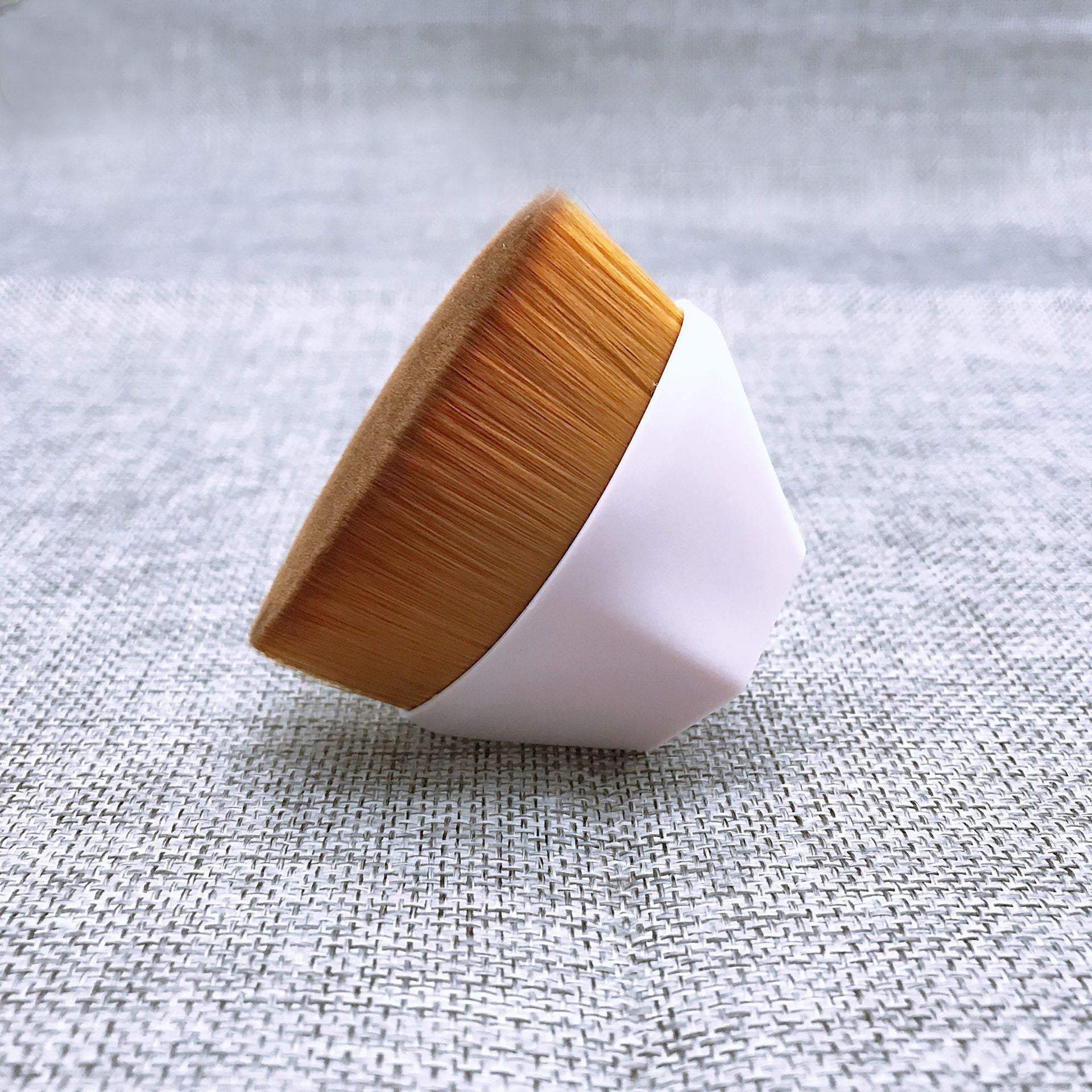 Flat foundation and loose powder makeup brush with soft synthetic bristles