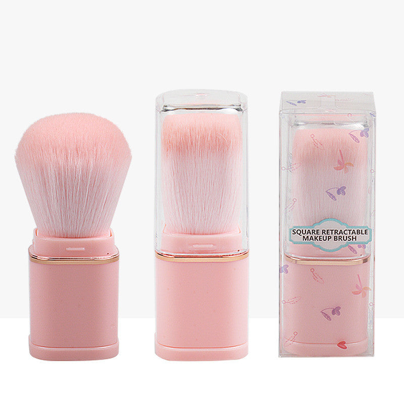 Portable retractable powder brush with soft artificial fiber bristles