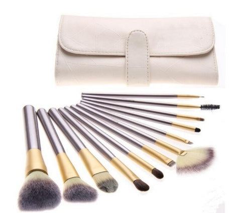 Persian makeup brush set with rice white bristles and champagne-colored handles