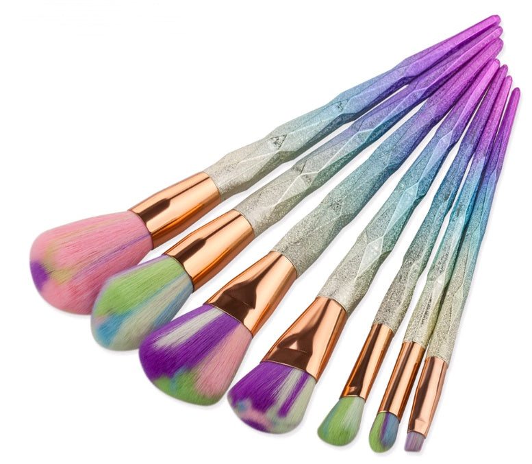 7-piece diamond makeup brush set with soft nylon bristles and long electroplated handles