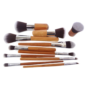 Makeup Brush Set Bamboo Handle Makeup Brush Collection with Linen Bag
