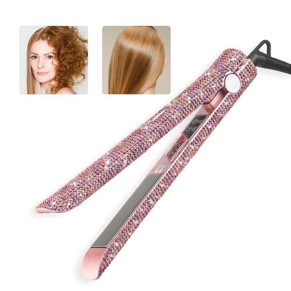 Professional titanium glitter hair straightener with diamond-style plates