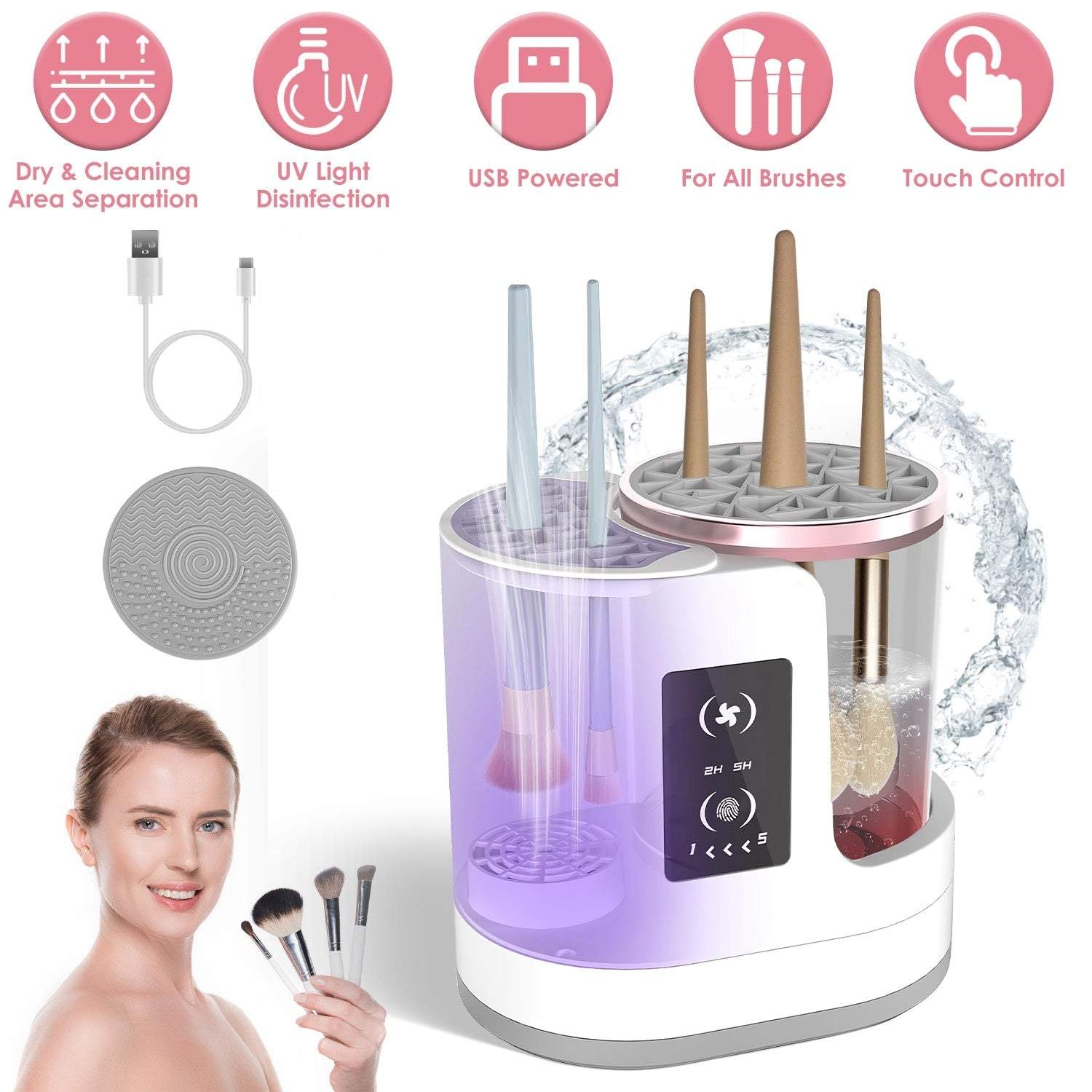 4-in-1 electric makeup brush cleaner with UV light and drying feature