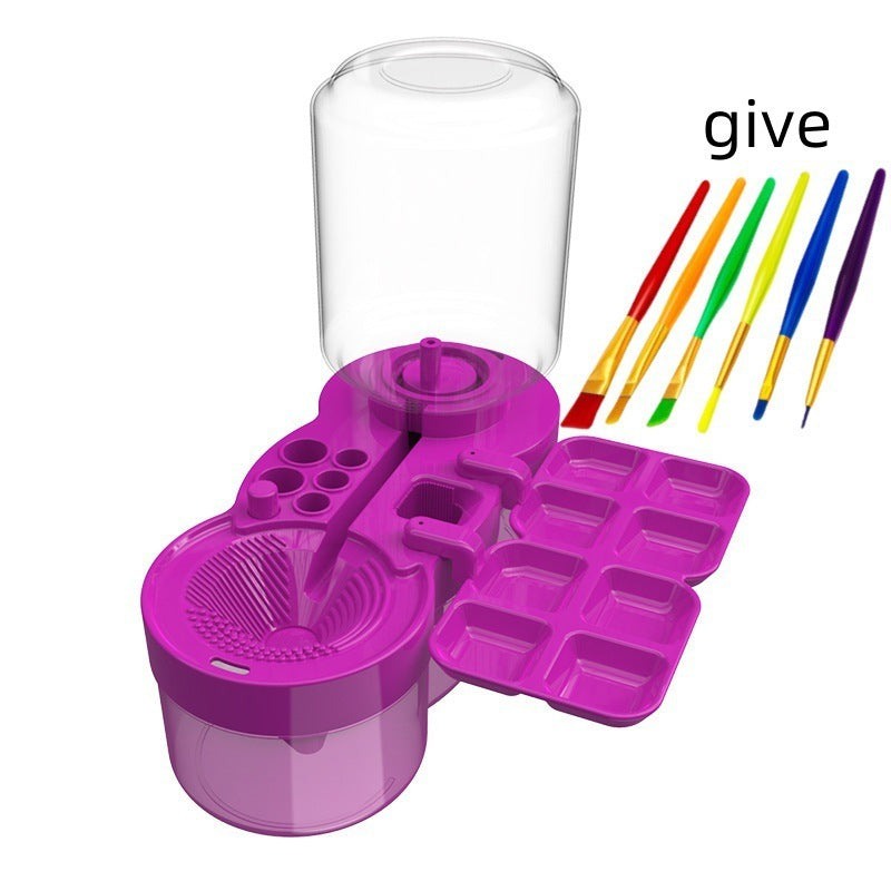 Automatic water brush cleaner in blue, purple, pink, white, and green