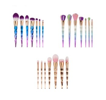 7-piece diamond makeup brush set with soft nylon bristles and long electroplated handles