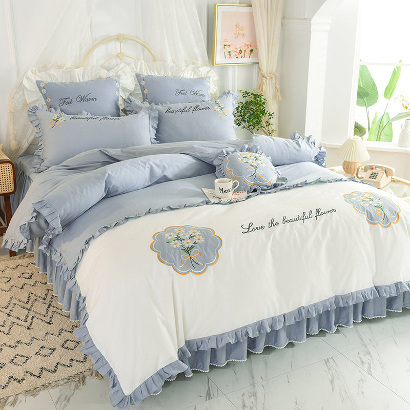 Summer Ruffled Cotton Four Piece Set Quilt Cover