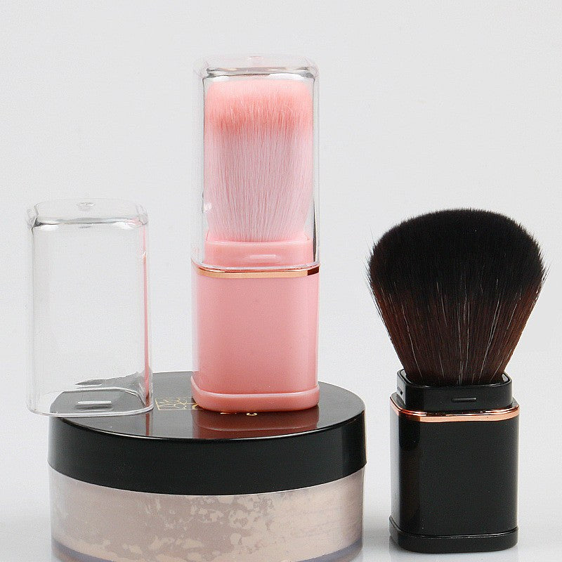 Portable retractable powder brush with soft artificial fiber bristles