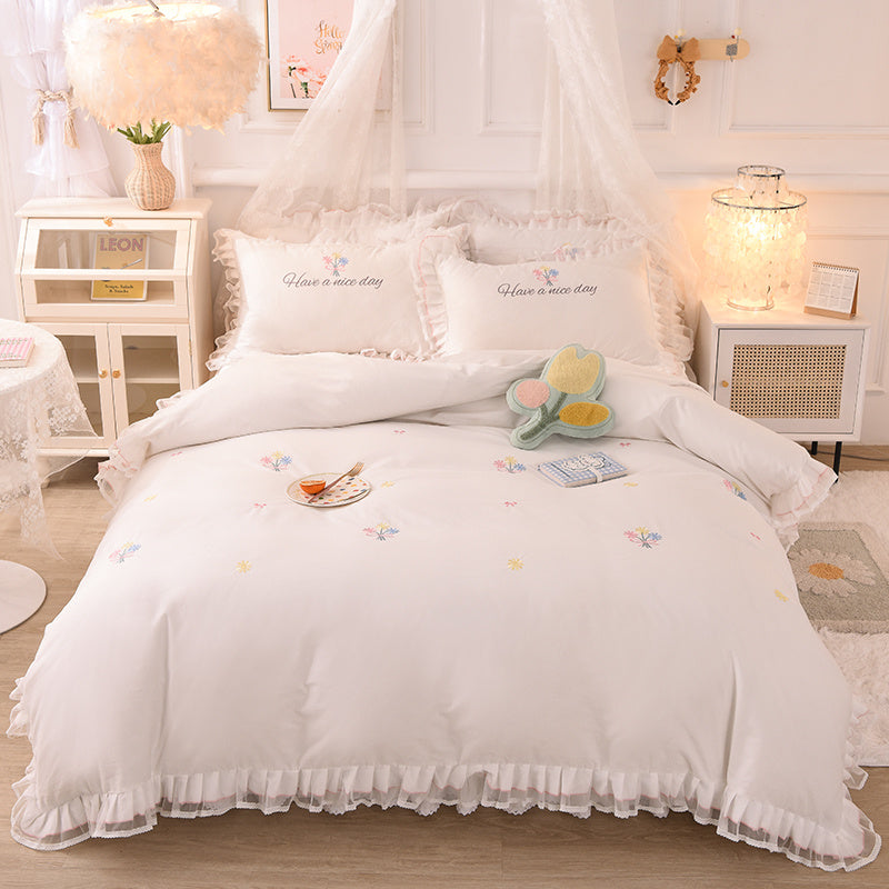 Summer Ruffled Cotton Four Piece Set Quilt Cover