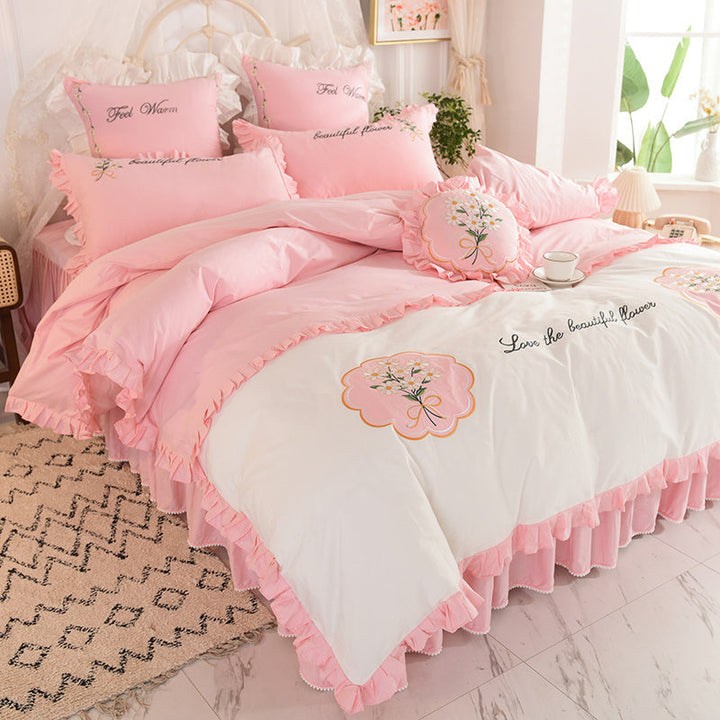 Summer Ruffled Cotton Four Piece Set Quilt Cover