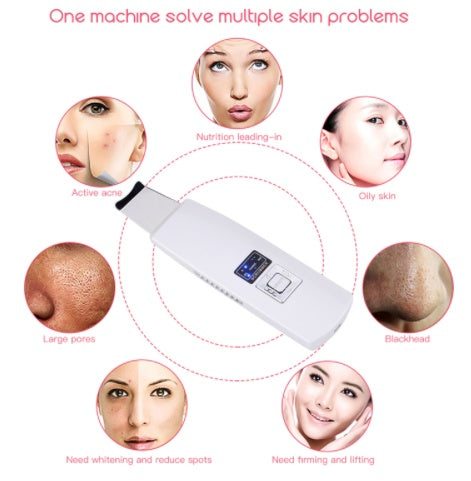 Ultrasonic facial skin scrubber device for blackhead and acne removal