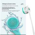 Electric rotating bath brush cleaner with massage head in white, purple, and green
