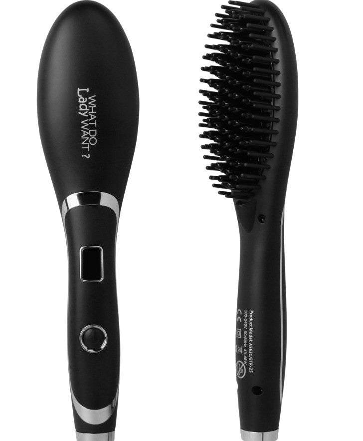 Ceramic hair straightening brush with anti-frizz and detangling features
