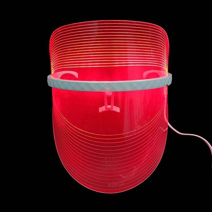 Transparent LED light therapy facial mask with red, blue, and yellow modes
