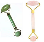 Green and pink jade facial massage roller made from natural stone
