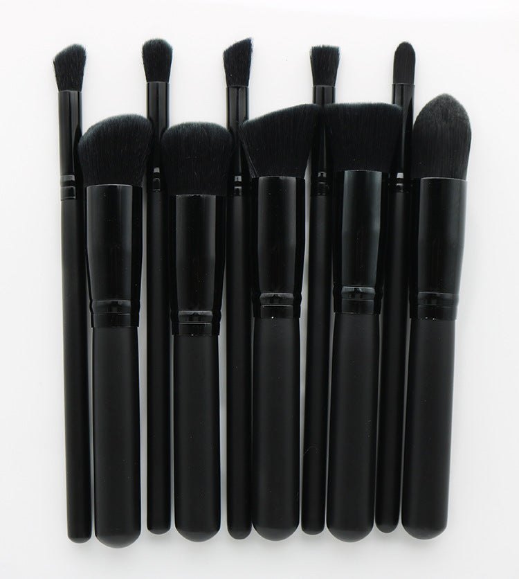 10-piece makeup brush set with rayon bristles and wooden handles