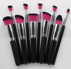 10-piece makeup brush set with rayon bristles and wooden handles