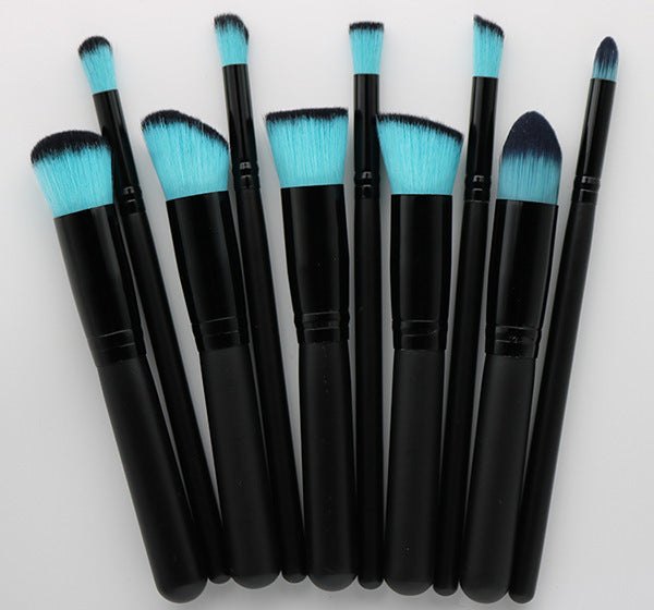 10-piece makeup brush set with rayon bristles and wooden handles