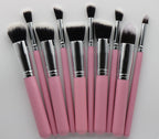10-piece makeup brush set with rayon bristles and wooden handles