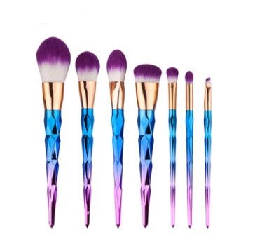 7-piece diamond makeup brush set with soft nylon bristles and long electroplated handles