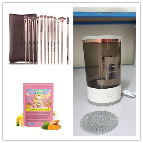 Portable electric makeup brush cleaner with USB charging for eyeshadow, blush, and powder brushes