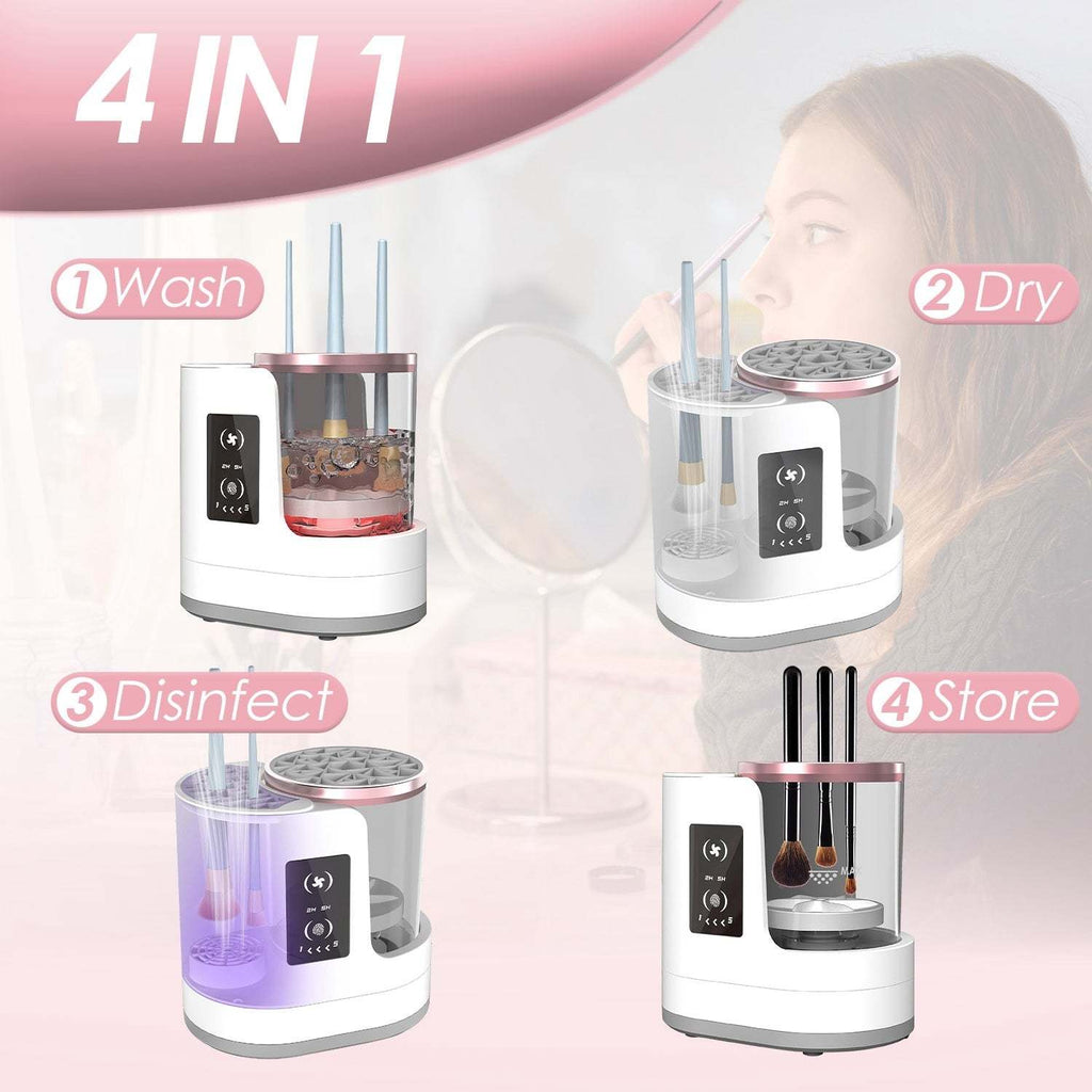 4-in-1 electric makeup brush cleaner with UV light and drying feature