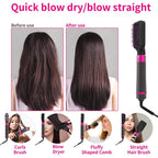 5-in-1 hair dryer styling brush with interchangeable curling and straightening heads