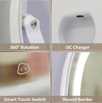 LED vanity makeup mirror with adjustable lights, wall mount, and 10X magnifying mirror