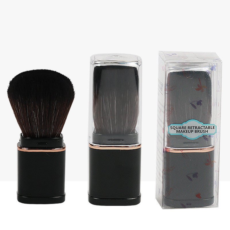 Portable retractable powder brush with soft artificial fiber bristles