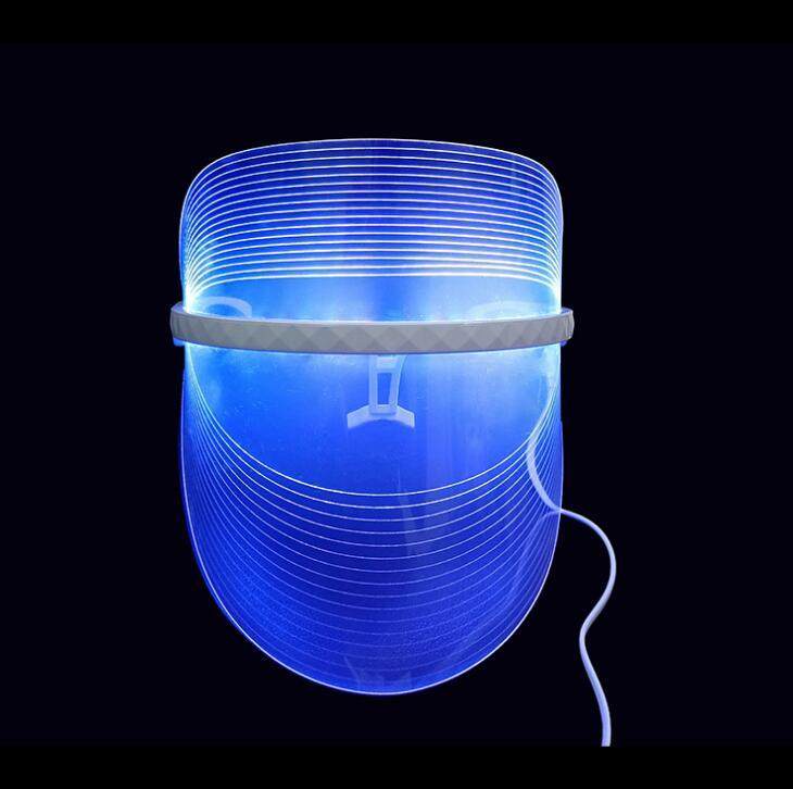 Transparent LED light therapy facial mask with red, blue, and yellow modes