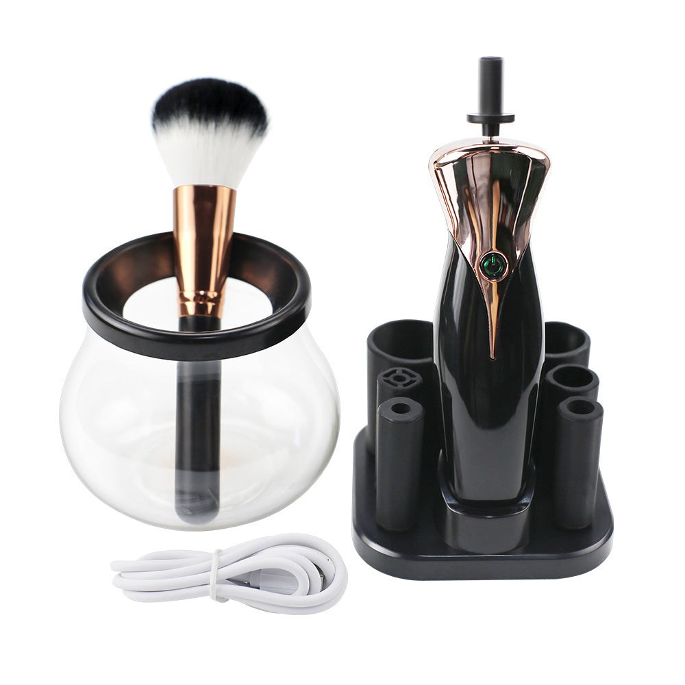 USB electric makeup brush cleaner in black and white with silicone sleeves