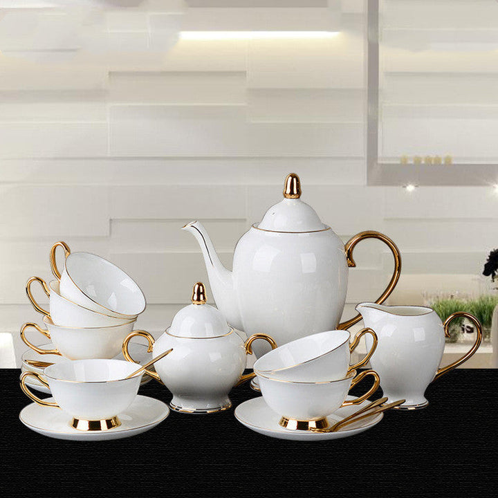 Western Style Bone China Coffee Set – Hand-Painted with Gold Accents