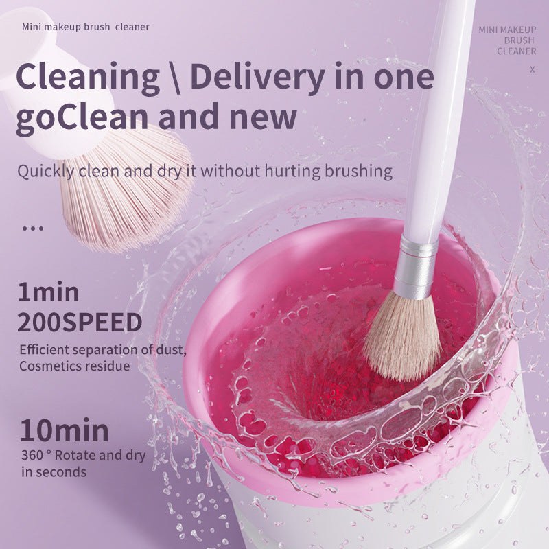USB automatic makeup brush cleaner in pink and gray