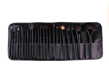 24-piece makeup brush set with animal hair and nylon bristles in wooden or black handles with PU bag