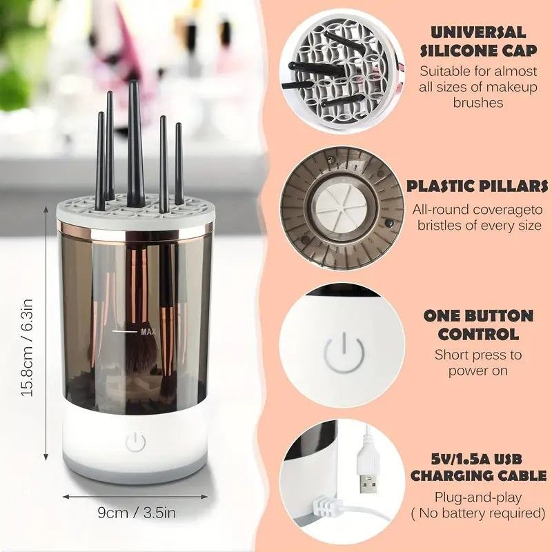 USB automatic makeup brush cleaner with rotating electric brush washing design