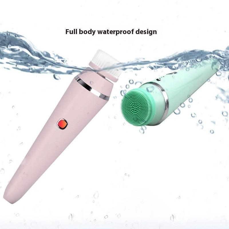 4-in-1 waterproof rechargeable facial cleansing brush with rotating and ultrasonic cleaning