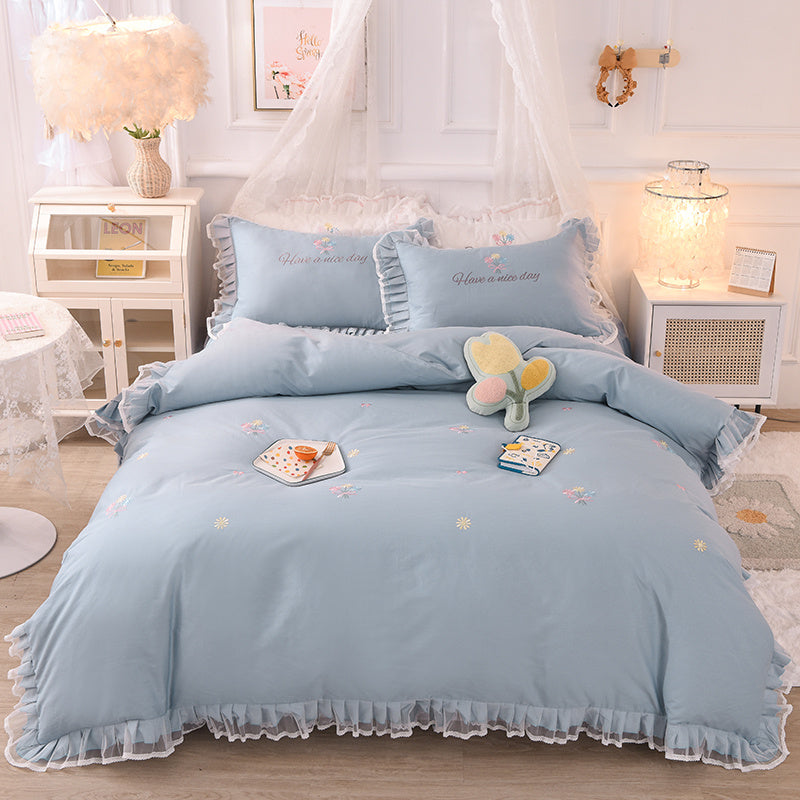 Summer Ruffled Cotton Four Piece Set Quilt Cover