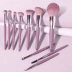 14-piece wooden handle makeup brush set with soft synthetic fibers and brush bag