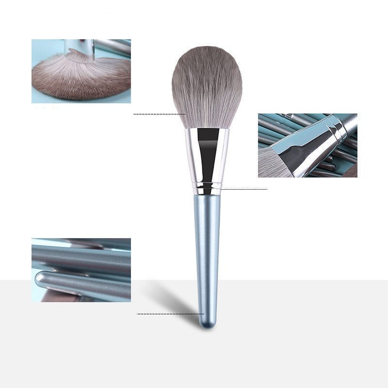 14-piece wooden handle makeup brush set with soft synthetic fibers and brush bag
