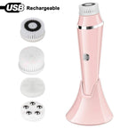 4-in-1 waterproof rechargeable facial cleansing brush with rotating and ultrasonic cleaning