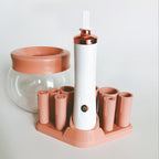 Electric makeup brush cleaner with ABS handle, silicone sleeve, and bottle for automatic brush cleaning