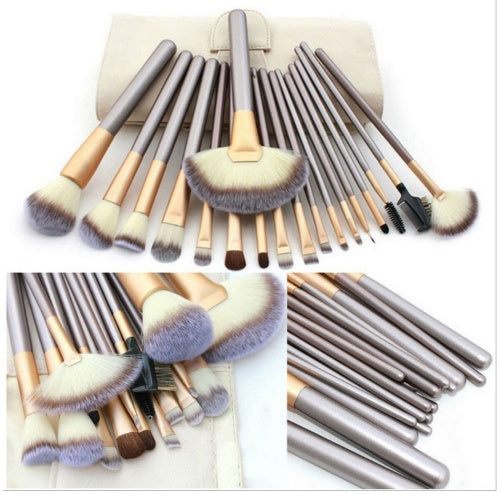 Persian makeup brush set with rice white bristles and champagne-colored handles
