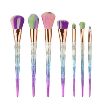 7-piece diamond makeup brush set with soft nylon bristles and long electroplated handles