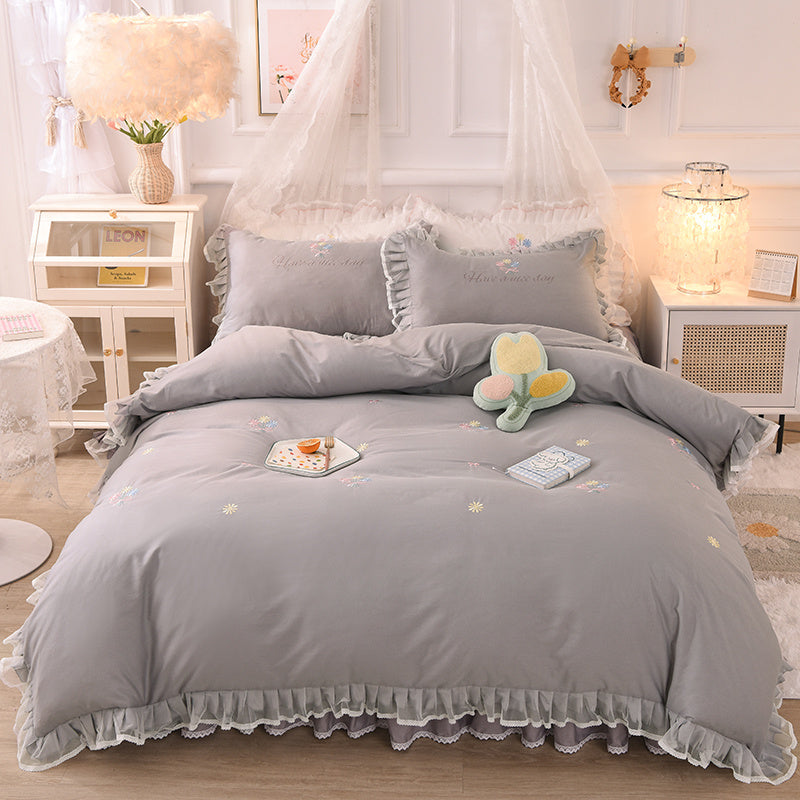 Summer Ruffled Cotton Four Piece Set Quilt Cover